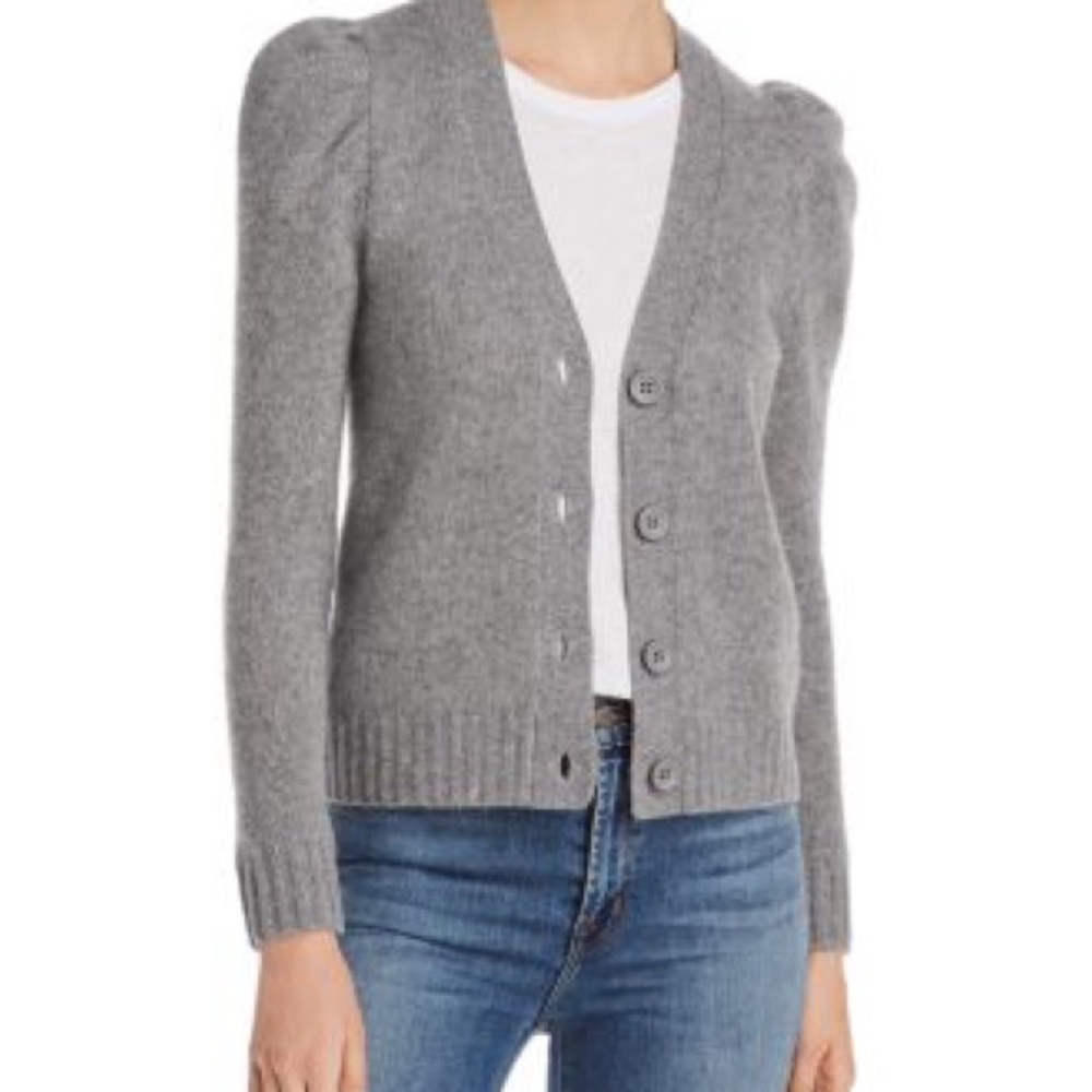 C by Bloomingdale's Puff-Sleeve Cashmere Button-Up Cardigan